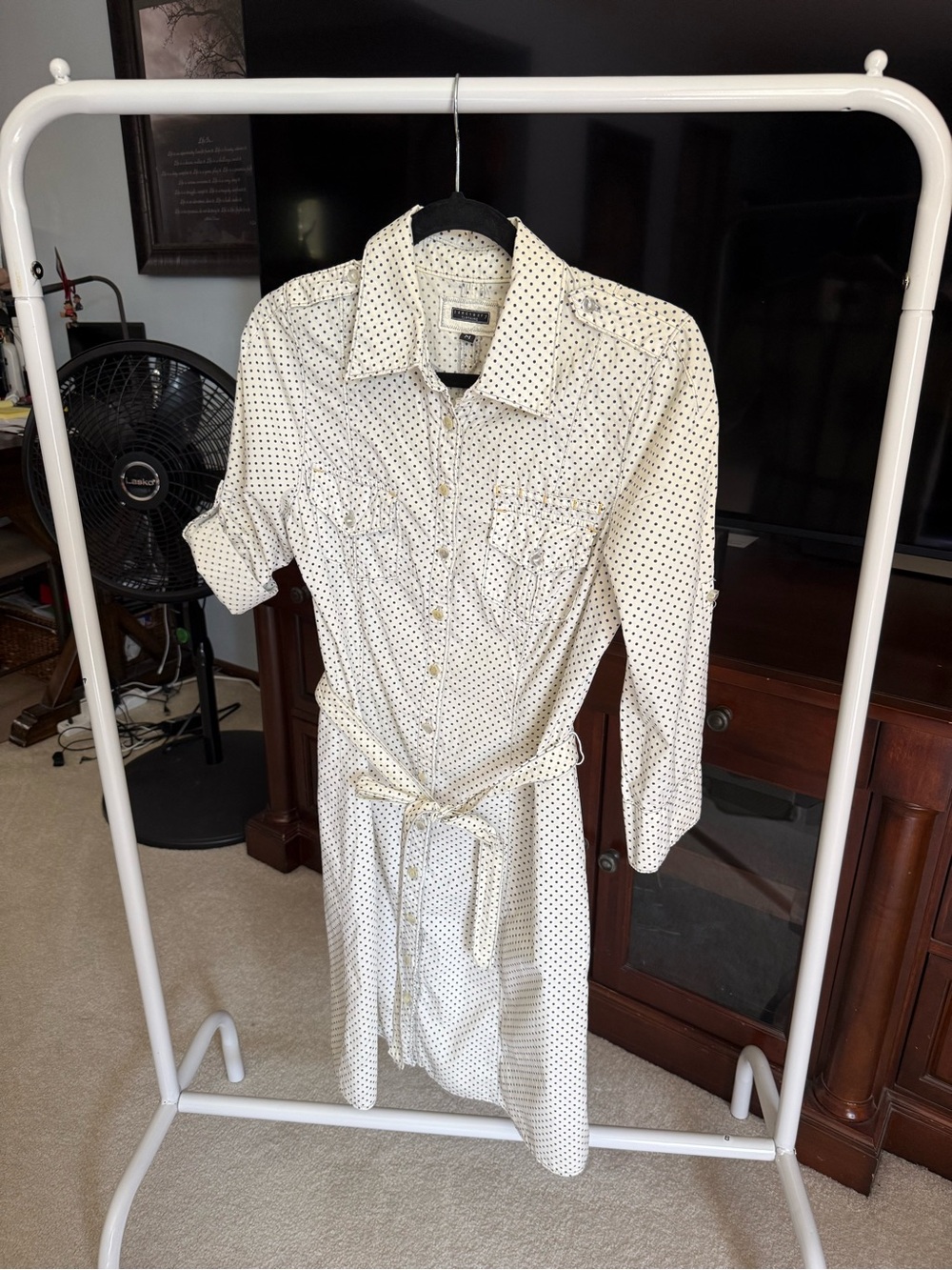 Sanctuary White Shirt Dress with Black Polka Dots